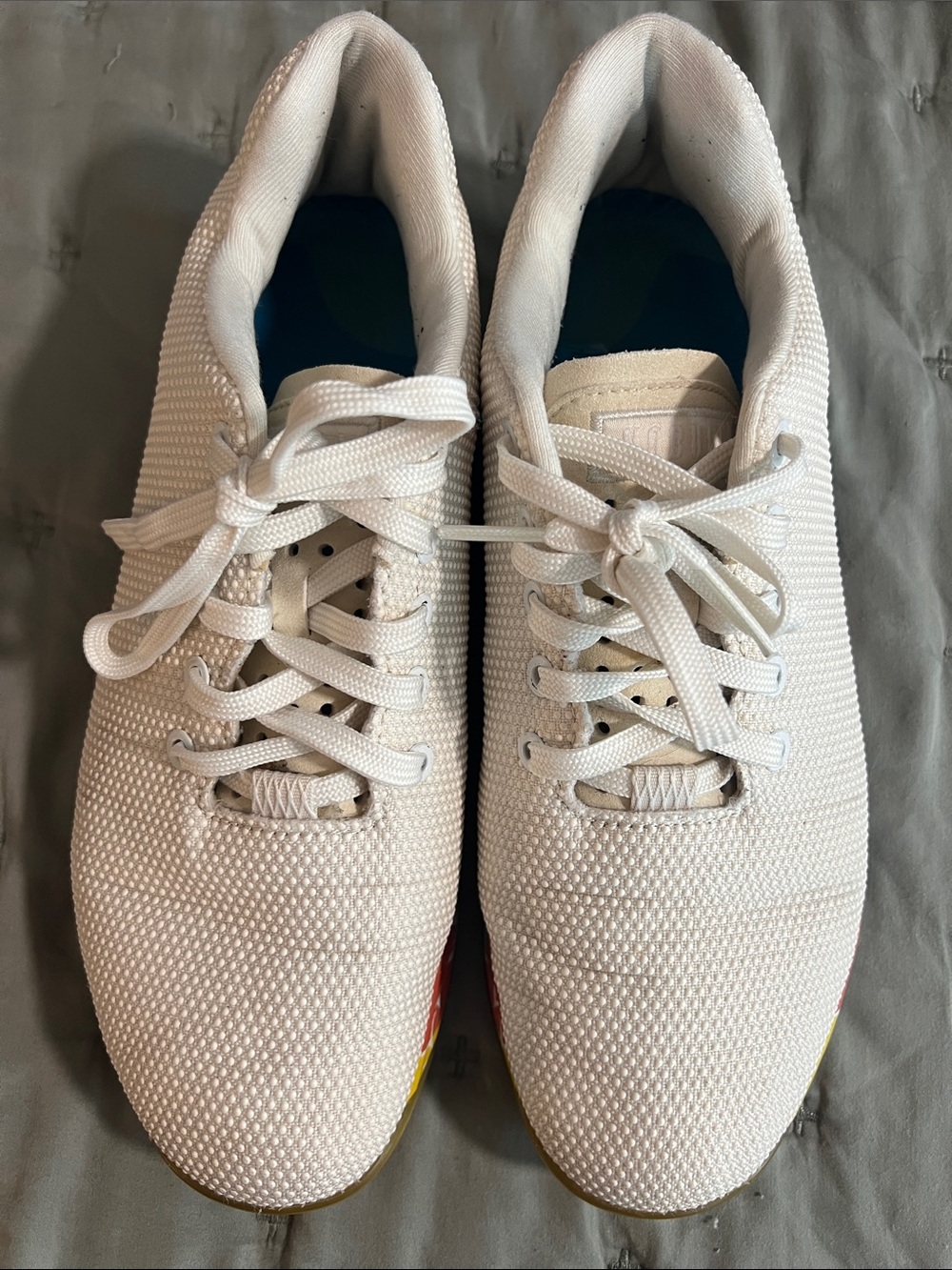 NOBULL Off-White Knit Trainers with Rainbow Accent Sole - Picture 4 of 8